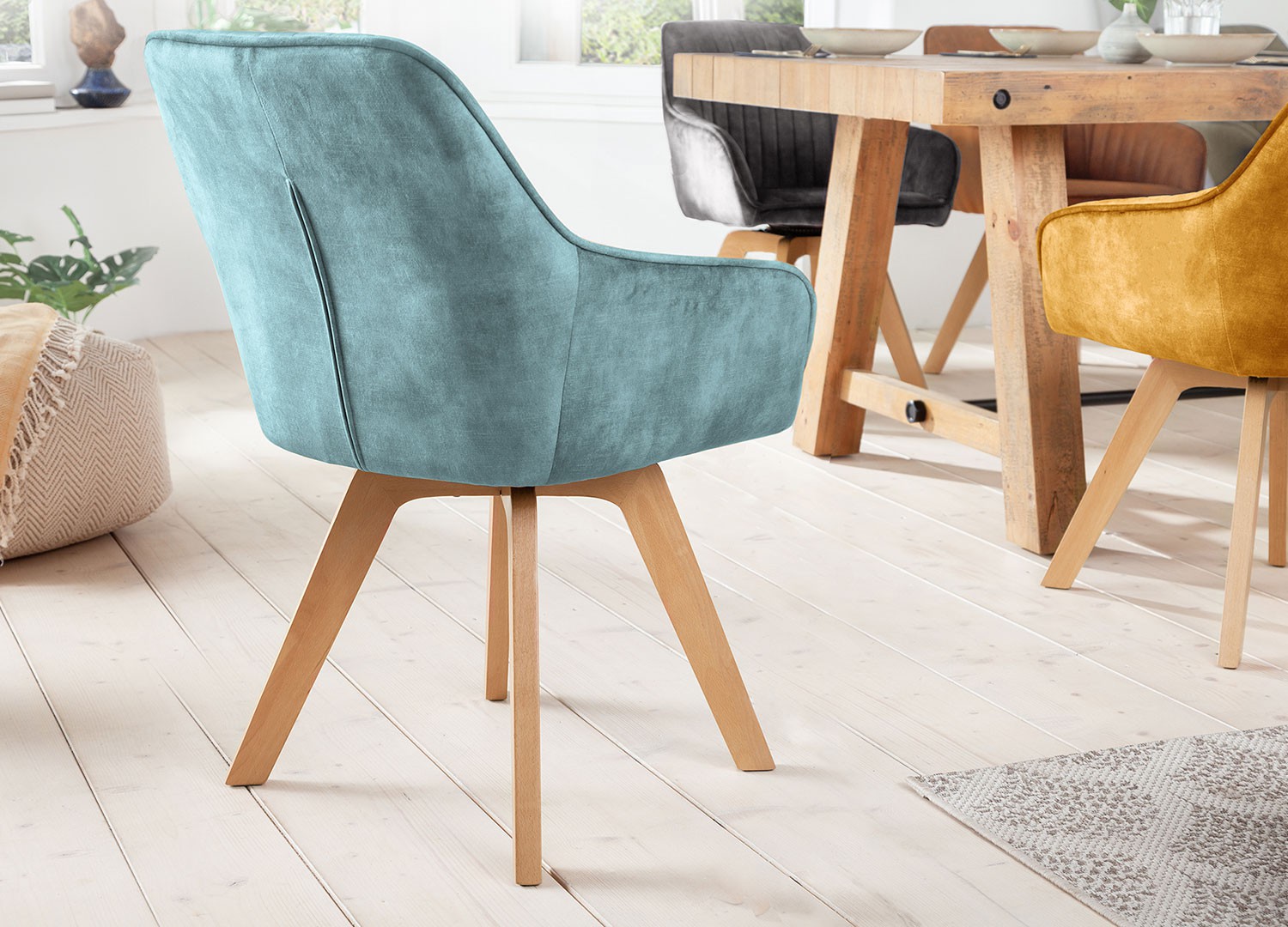 Lot de 2 chaises bleu pétrole pivotantes avec accoudoirs