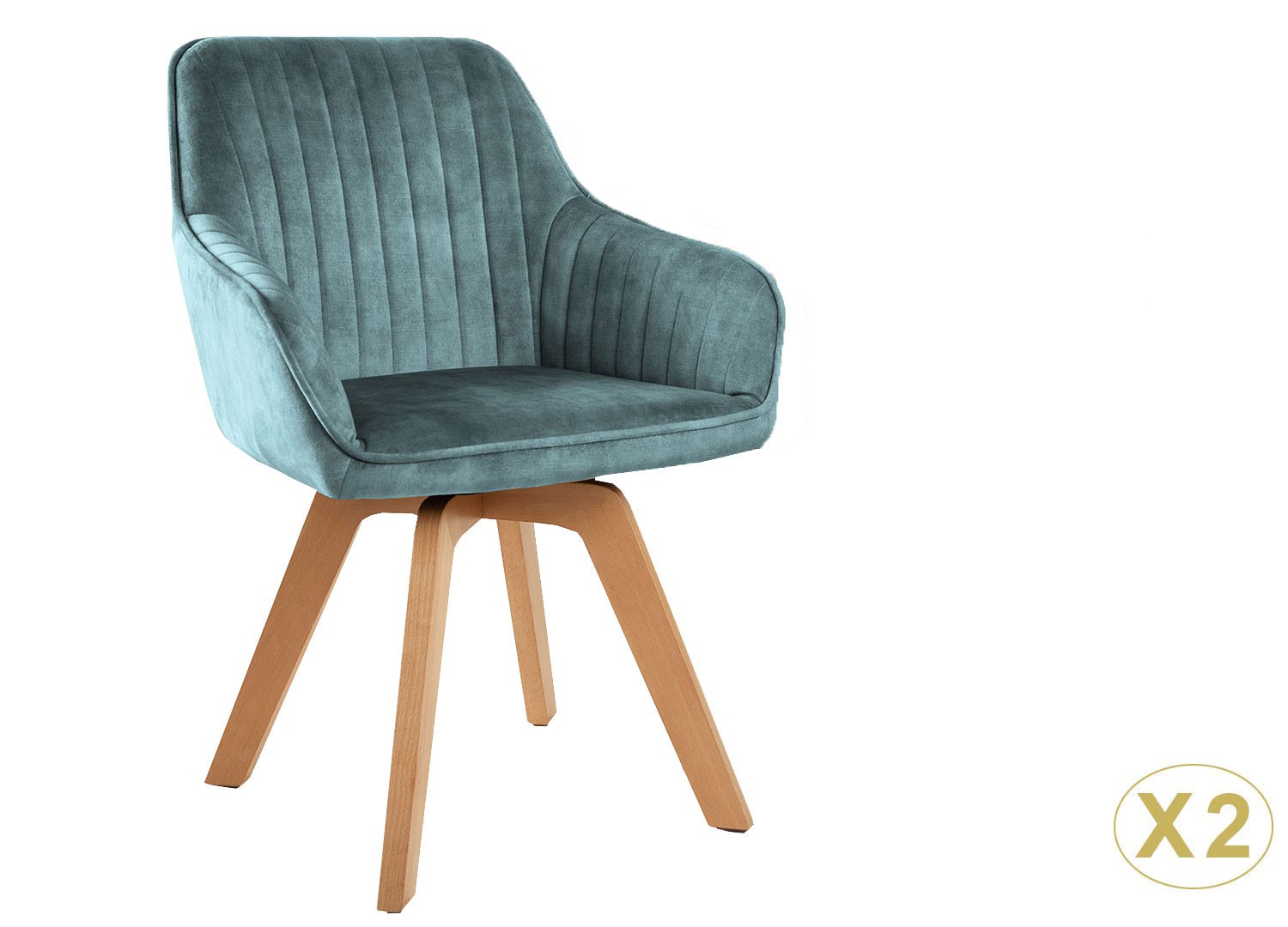 Lot de 2 chaises bleu pétrole pivotantes avec accoudoirs