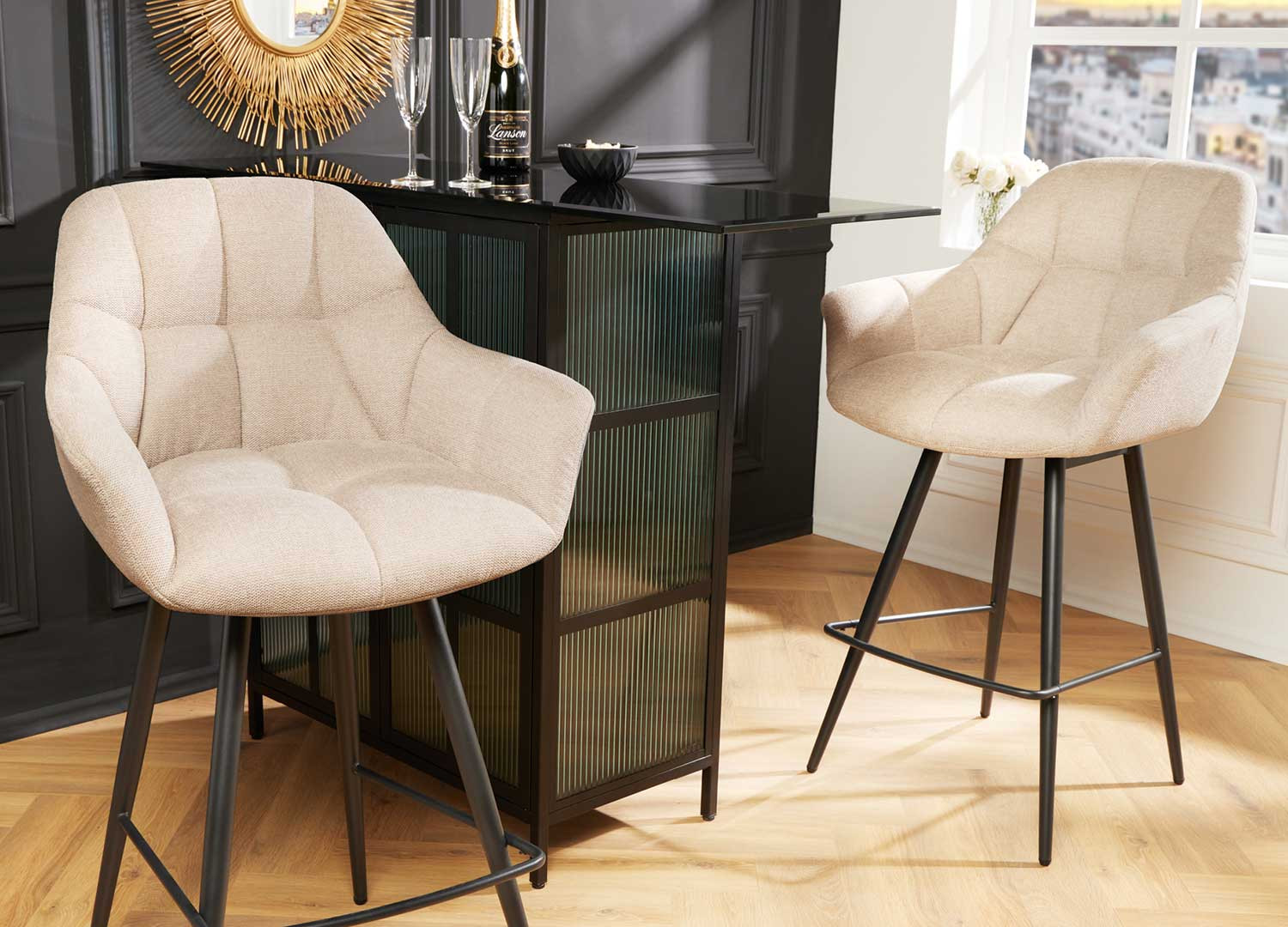 Lot de 2 chaises de bar pivotantes beige