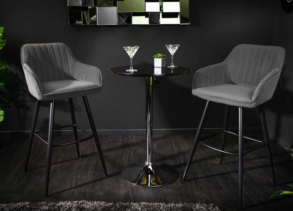 Lot de 2 chaises de bar velours gris argent