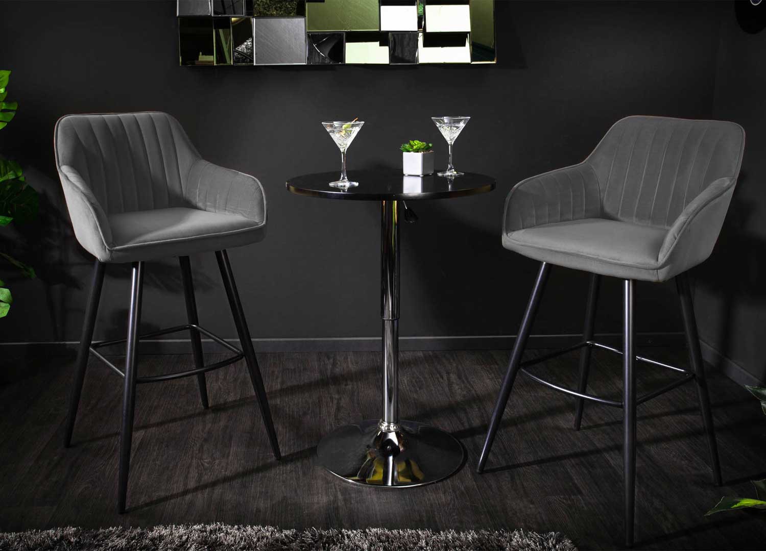 Lot de 2 chaises de bar velours gris argent