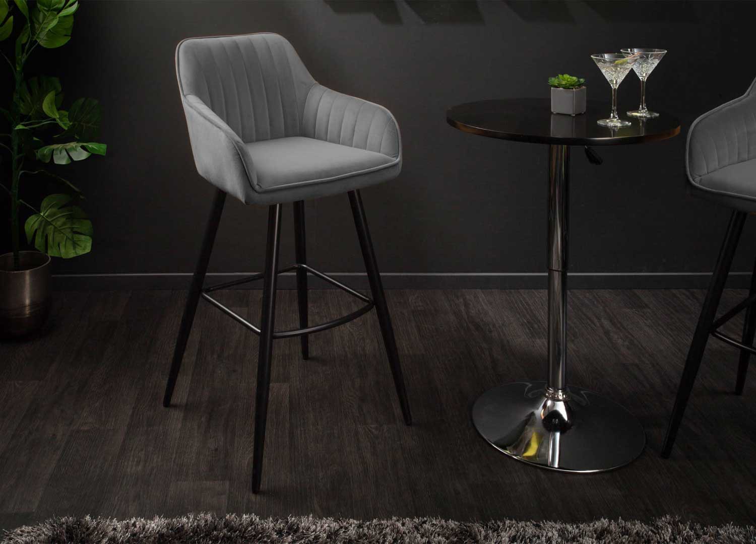 Lot de 2 chaises de bar velours gris argent