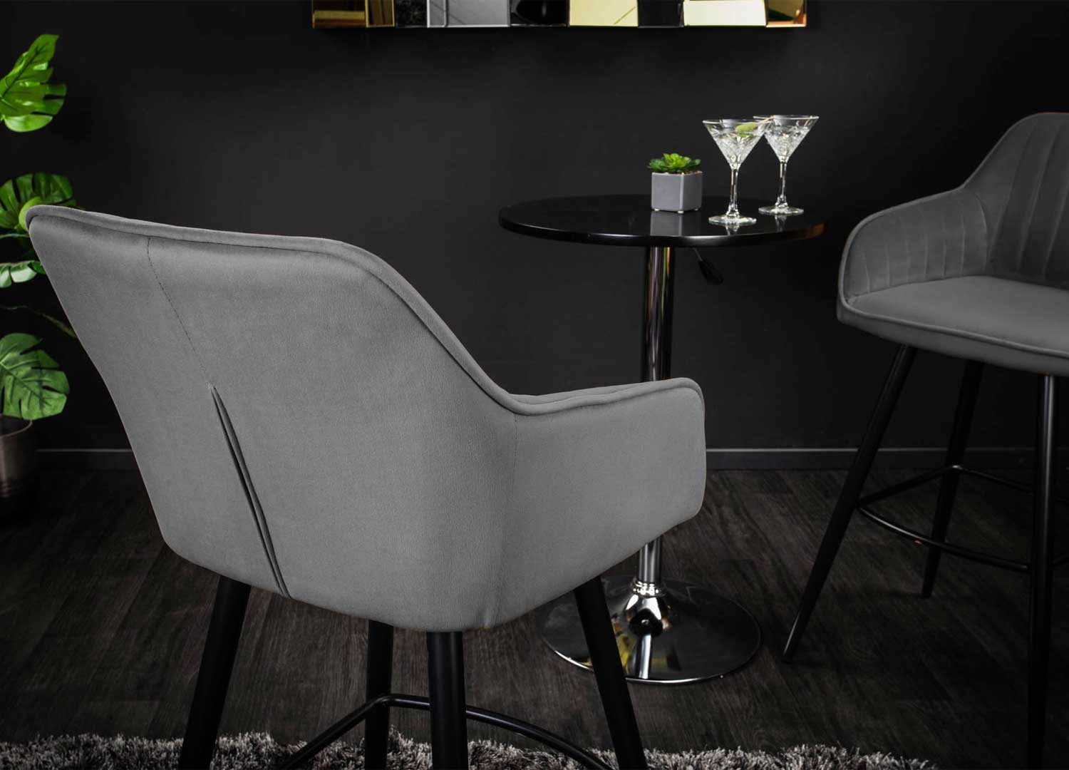 Lot de 2 chaises de bar velours gris argent
