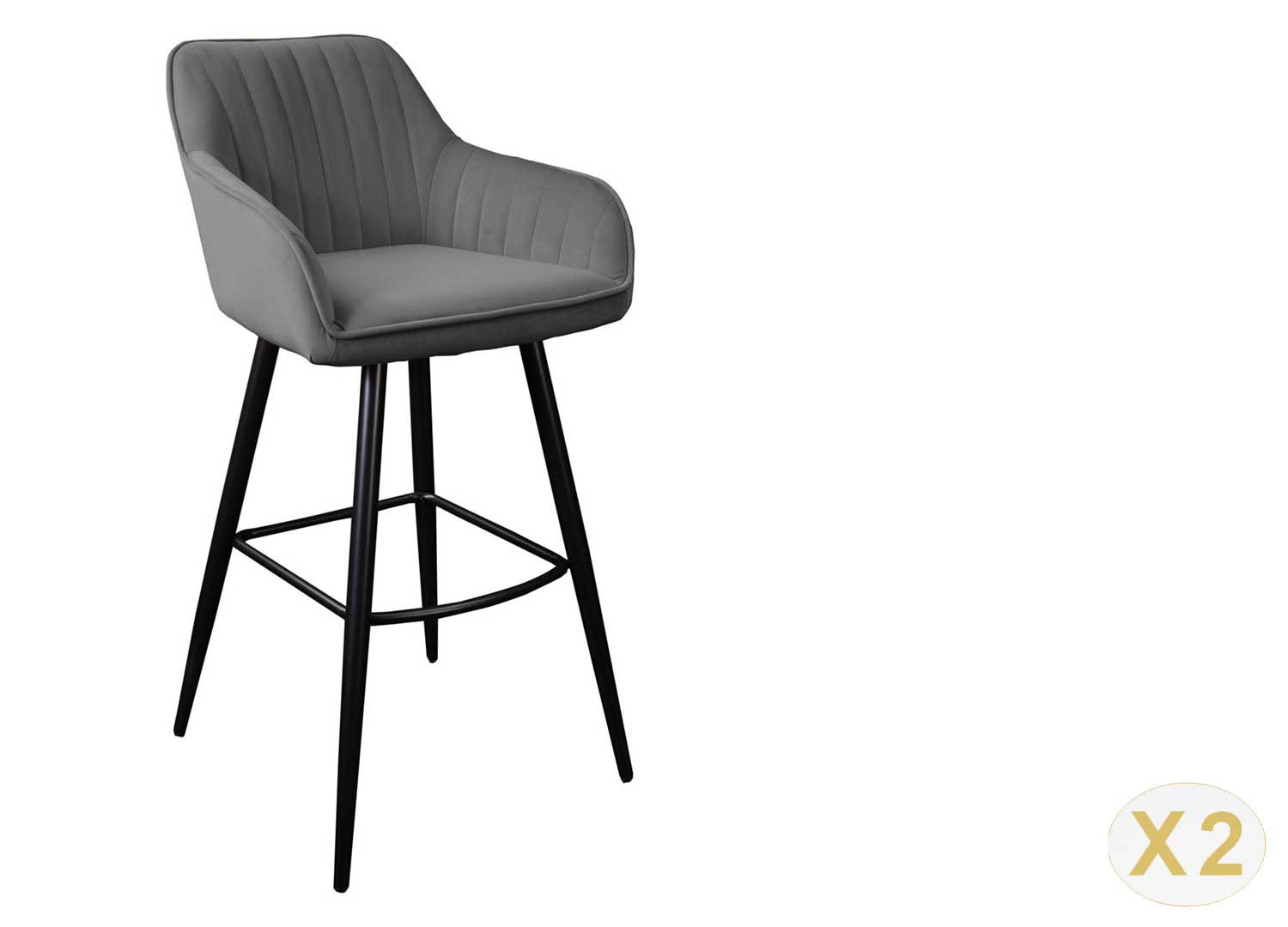 Lot de 2 chaises de bar velours gris argent