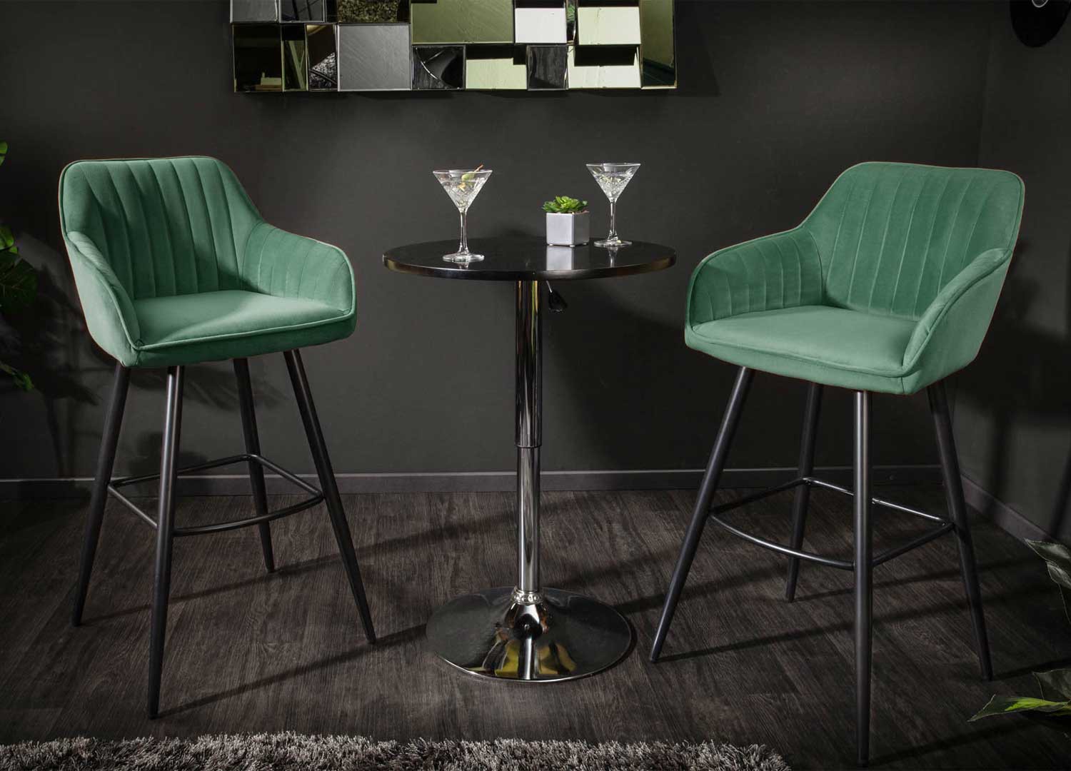 Lot de 2 chaises de bar velours vert émeraude