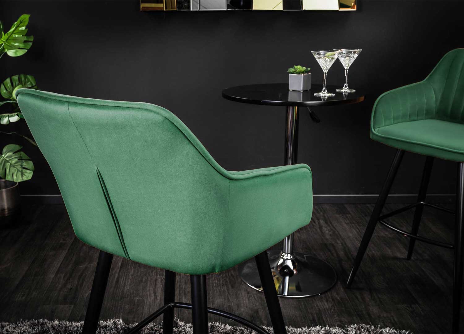 Lot de 2 chaises de bar velours vert émeraude