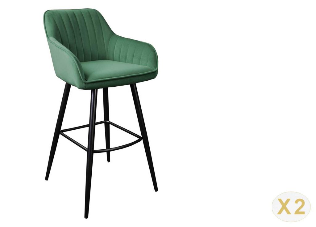 Lot de 2 chaises de bar velours vert émeraude