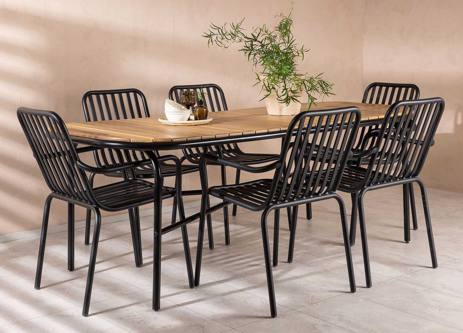 Lot de 2 chaises de jardin empilable en aluminium noir