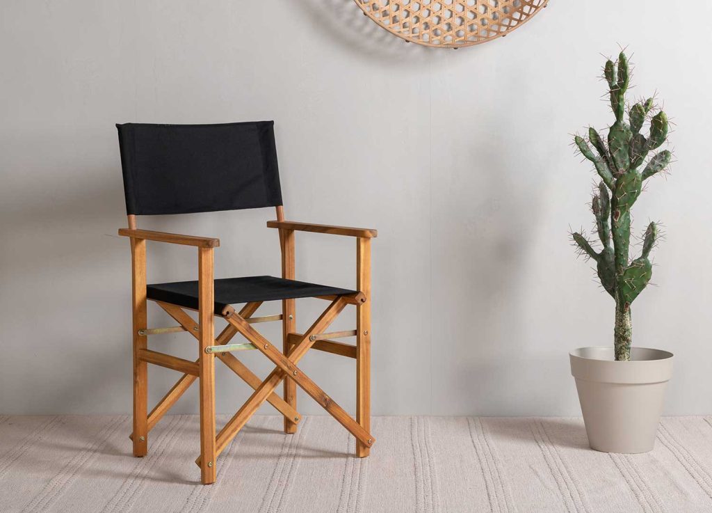 Lot de 2 chaises de jardin pliables noir et bois