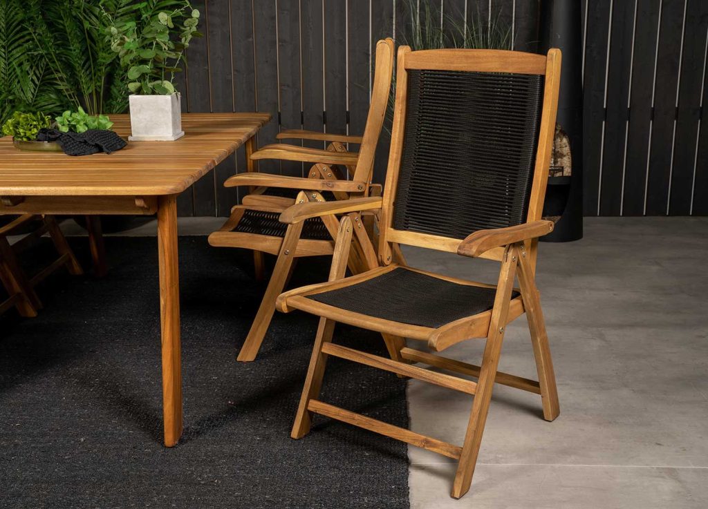 Lot de 2 chaises de jardin pliantes bois d'acacia et cordage noir