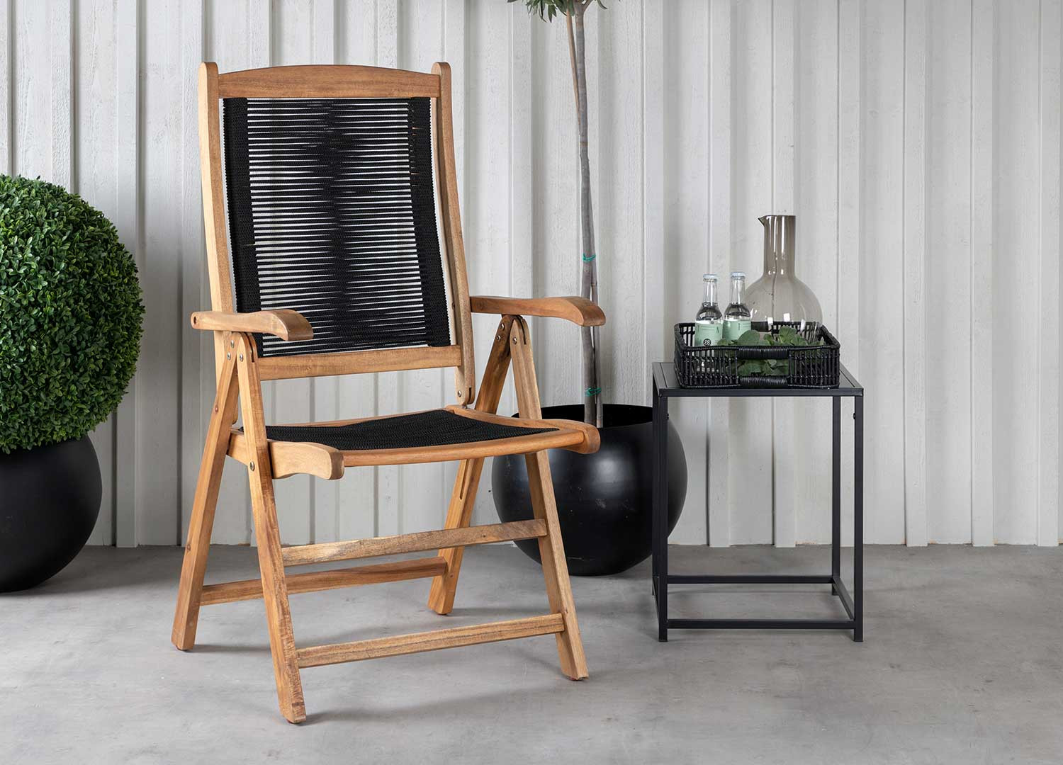 Lot de 2 chaises de jardin pliantes bois d'acacia et cordage noir
