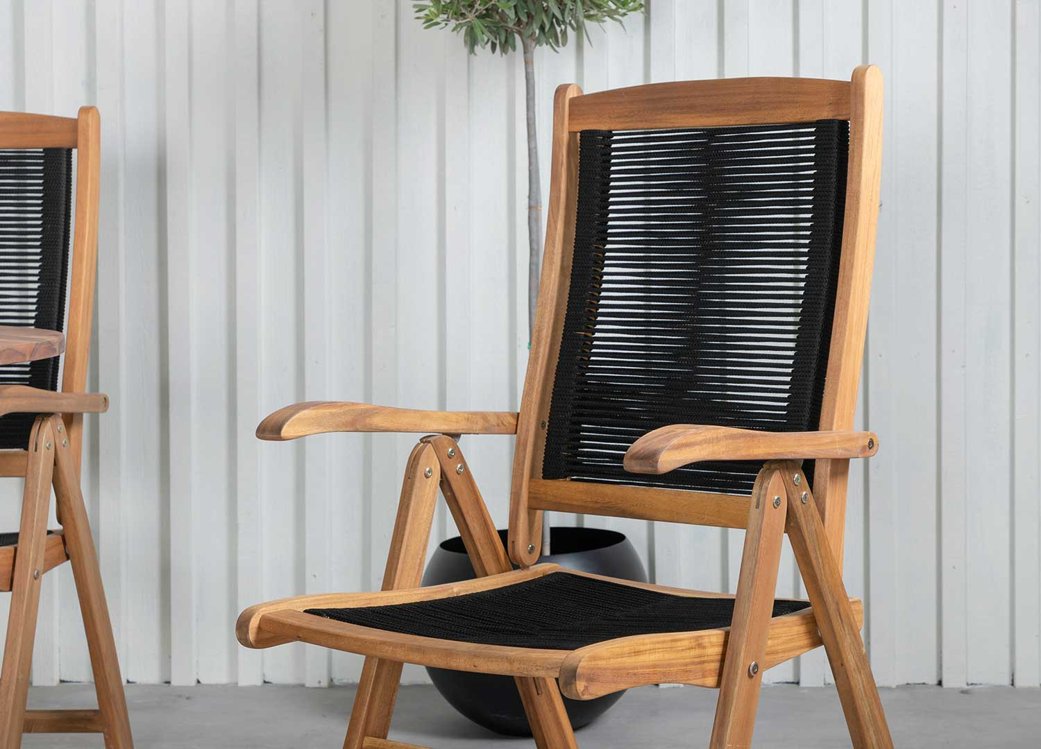 Lot de 2 chaises de jardin pliantes bois d'acacia et cordage noir