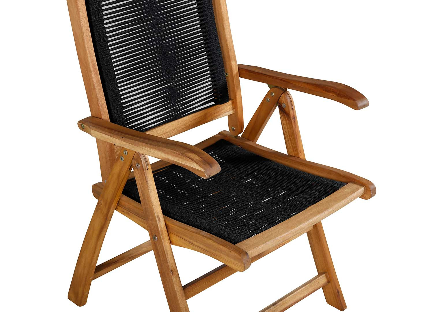 Lot de 2 chaises de jardin pliantes bois d'acacia et cordage noir