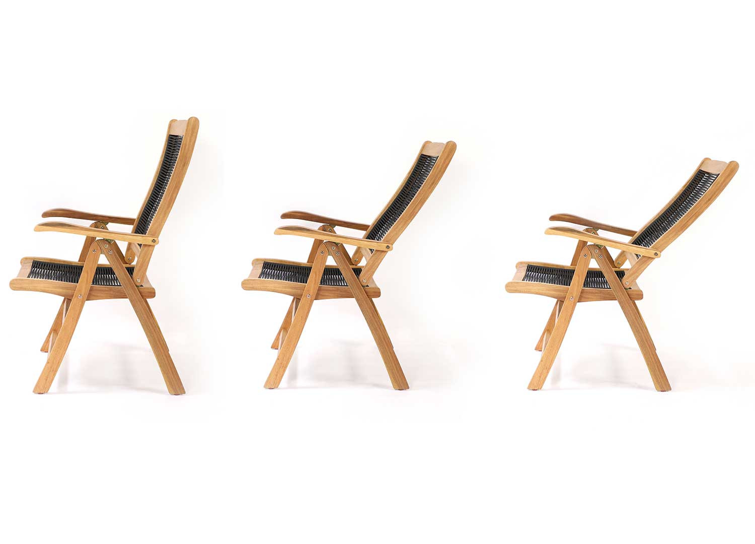 Lot de 2 chaises de jardin pliantes bois d'acacia et cordage noir