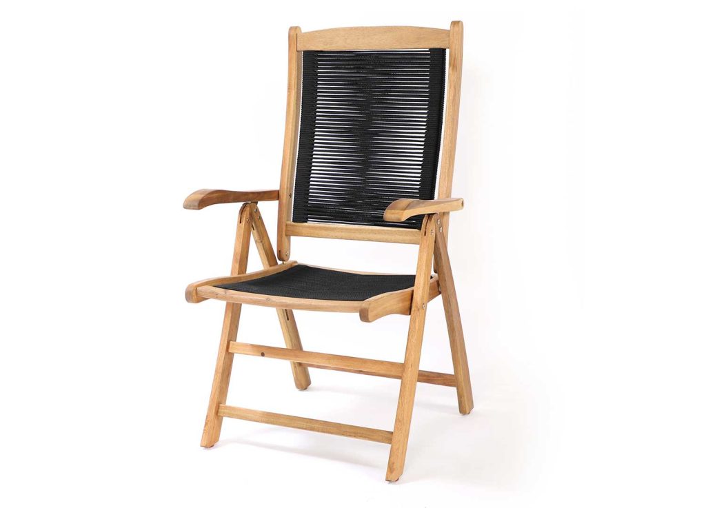 Lot de 2 chaises de jardin pliantes bois d'acacia et cordage noir