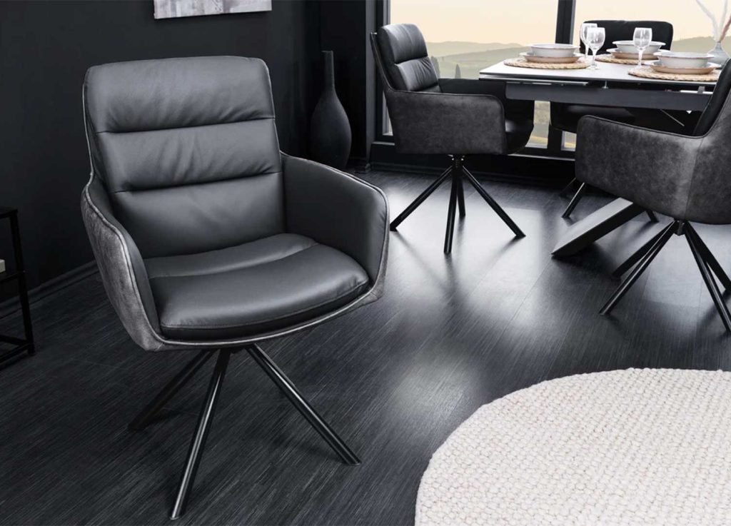 Lot de 2 chaises en cuir et tissu pivotantes à 360° anthracite Abby