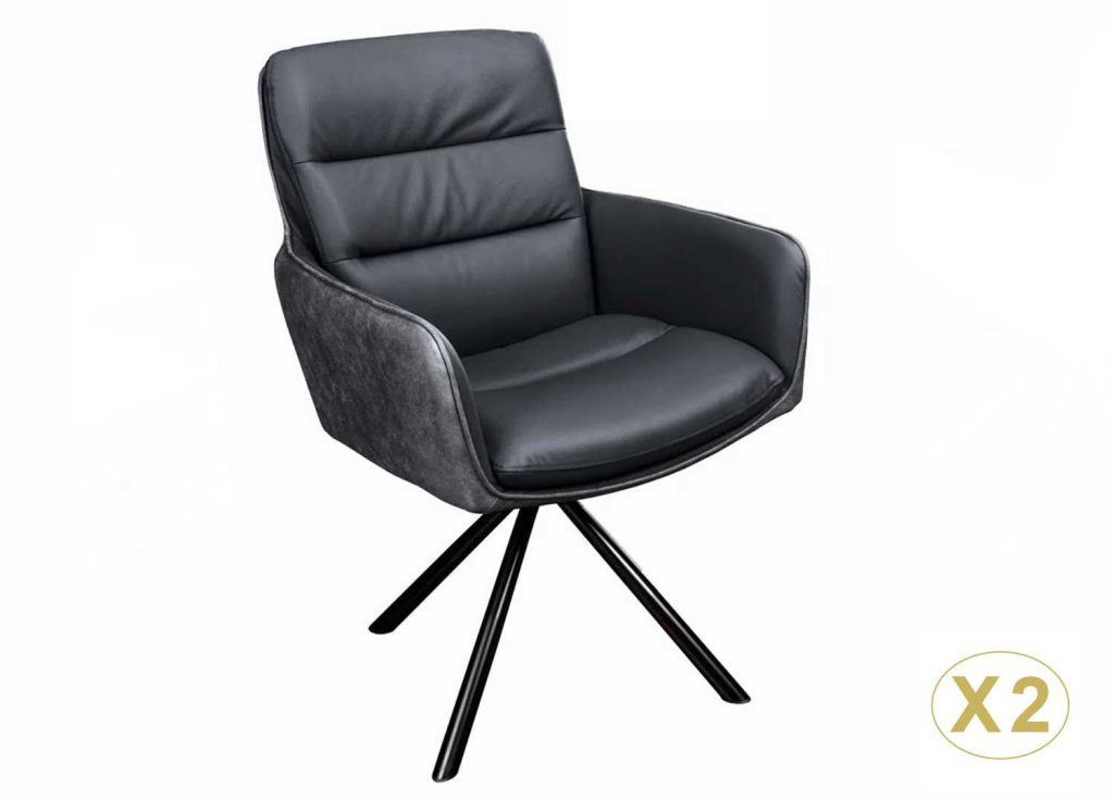 Lot-de-2-chaises-modernes-en-cuir-gris-et-tissu-gris-de-salle-à-manger