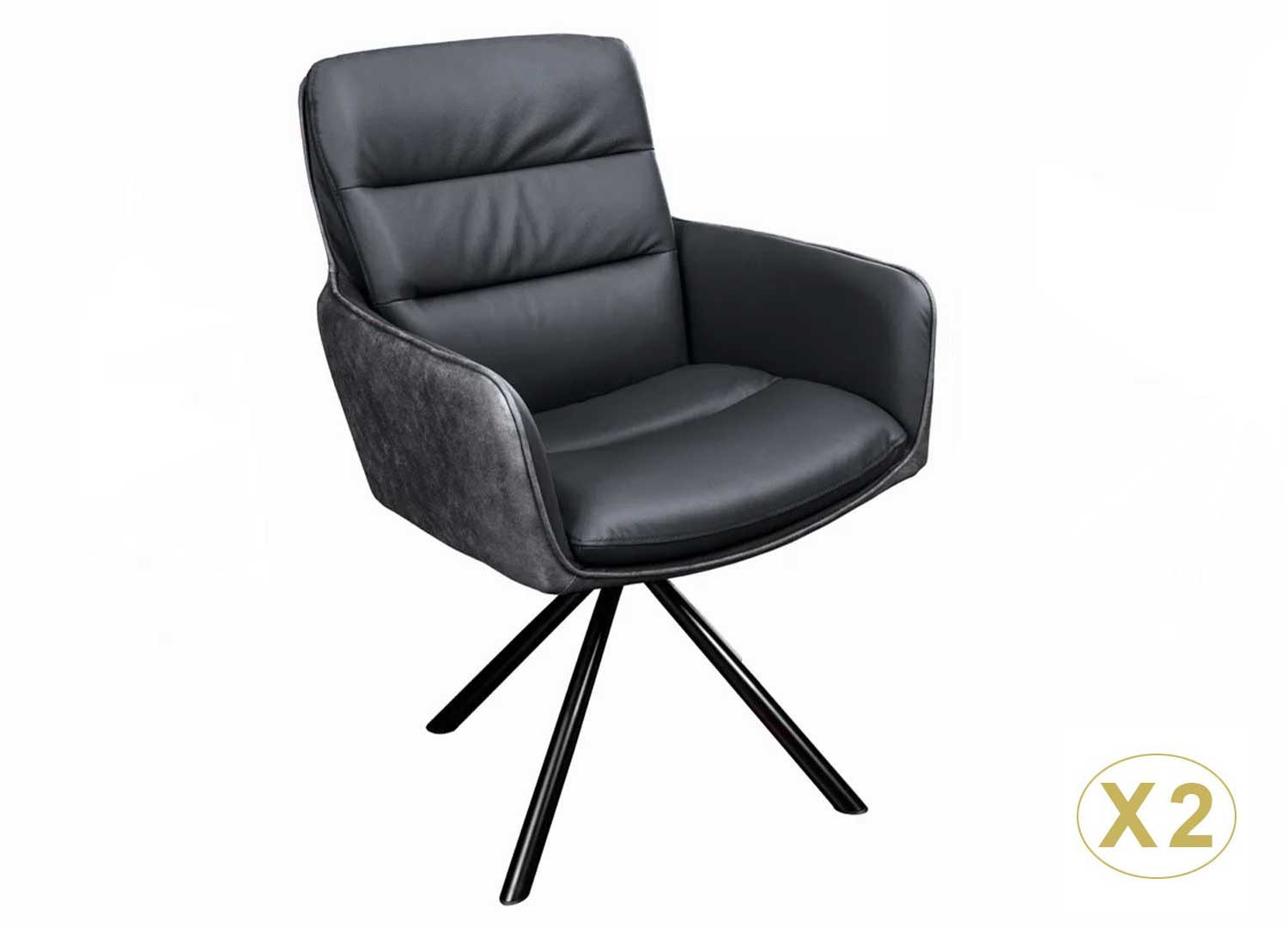Lot-de-2-chaises-modernes-en-cuir-gris-et-tissu-gris-de-salle-à-manger