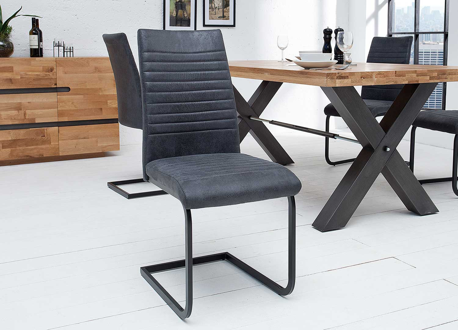 Lot de 2 chaises en microfibre gris noir