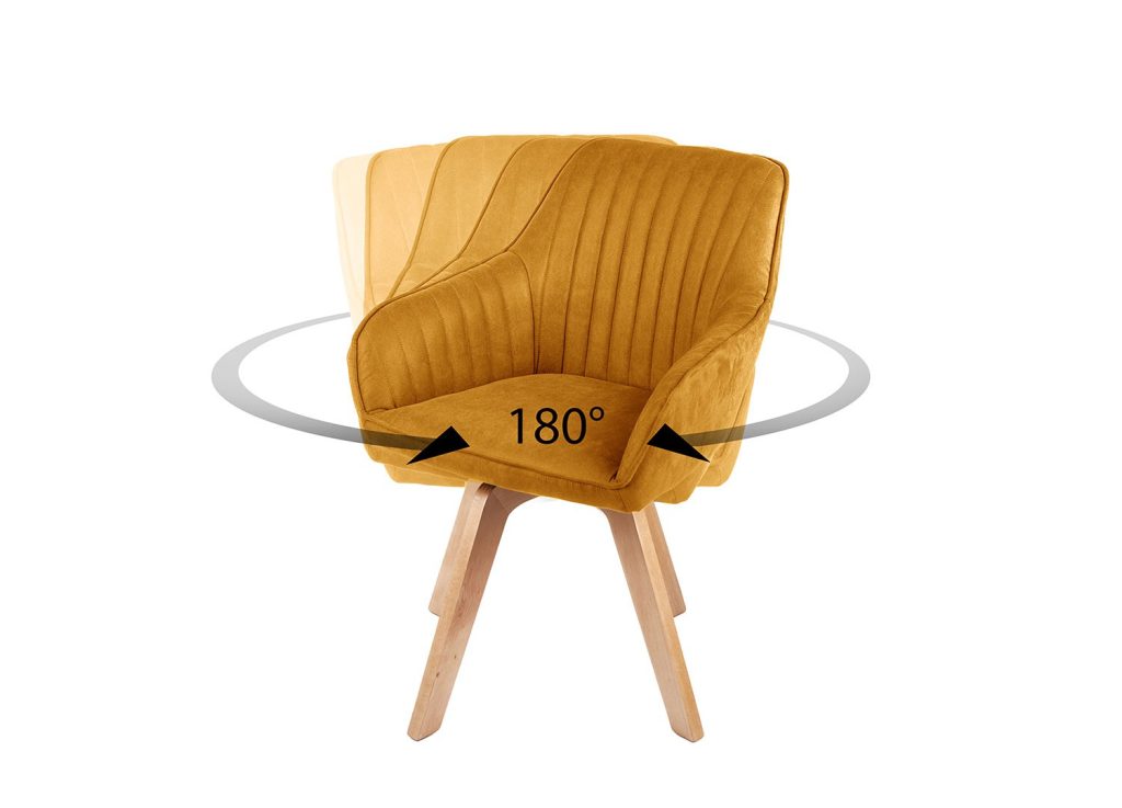 Lot de 2 chaises jaune moutarde pivotantes avec accoudoirs