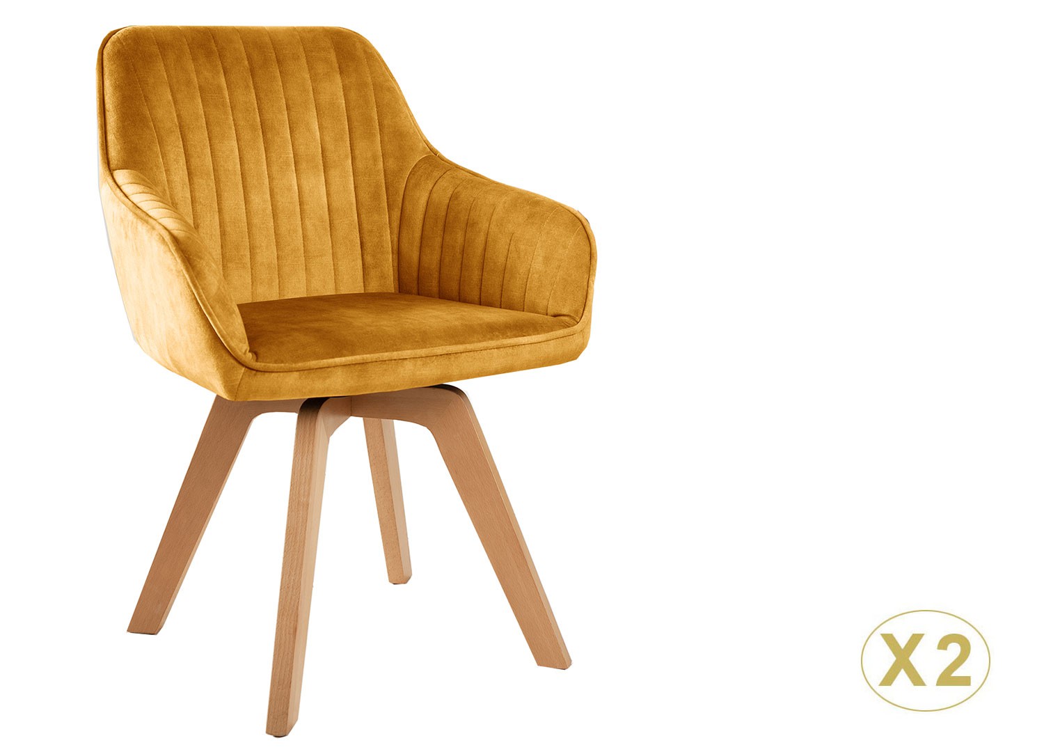 Lot de 2 chaises jaune moutarde pivotantes avec accoudoirs