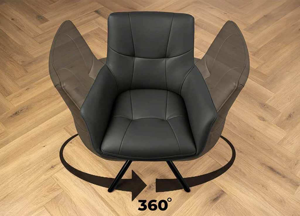 Lot de 2 chaises modernes pivotantes 100% cuir noir Bridget