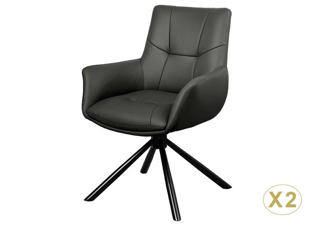 Lot de 2 chaises modernes pivotantes 100% cuir noir Bridget