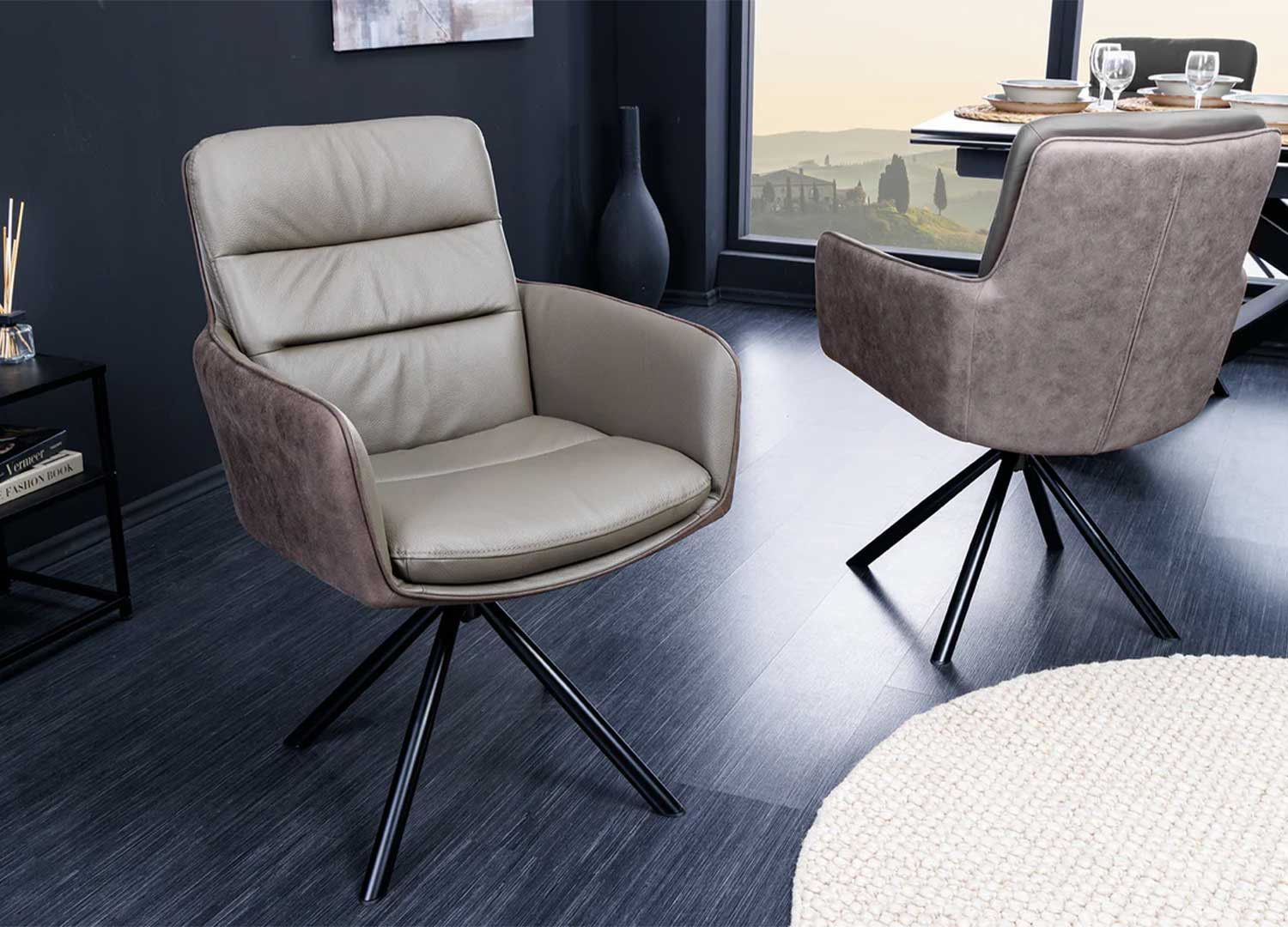Chaise rotative avec surpiqûres décoratives