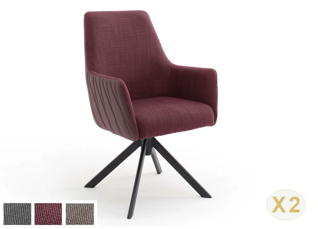 Lot de 2 chaises pivotantes avec accoudoirs bi-matière 3 couleurs