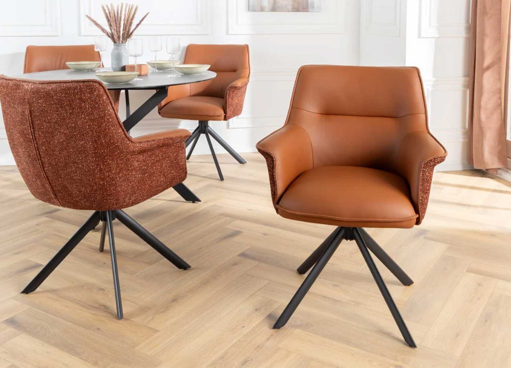 Lot de 2 chaises pivotantes en cuir et tissu marron Darek