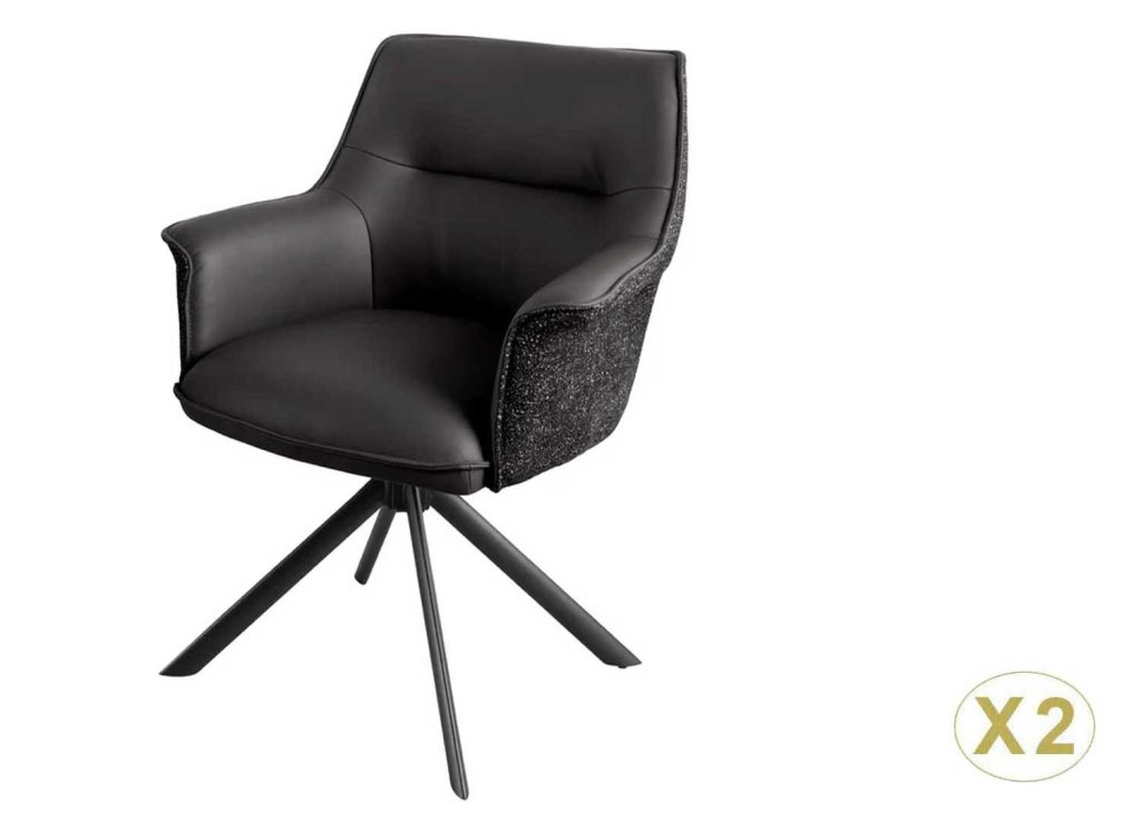 Lot de 2 chaises pivotantes en cuir et tissu noir Darek
