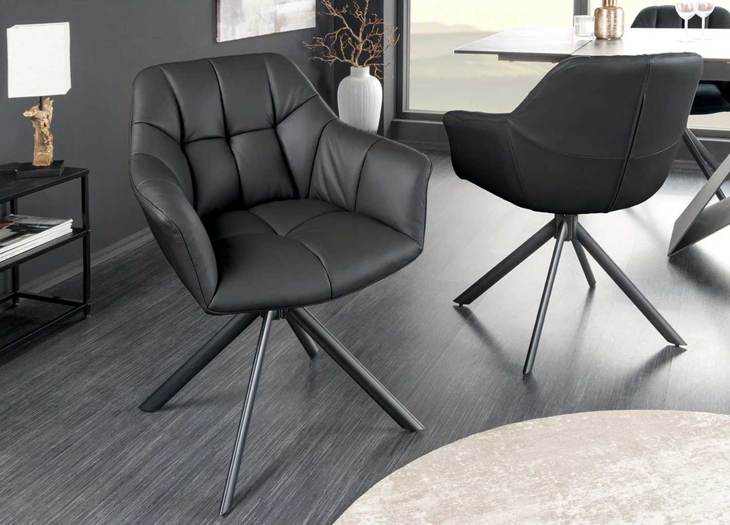 Lot de 2 chaises pivotantes en cuir noir Hudson