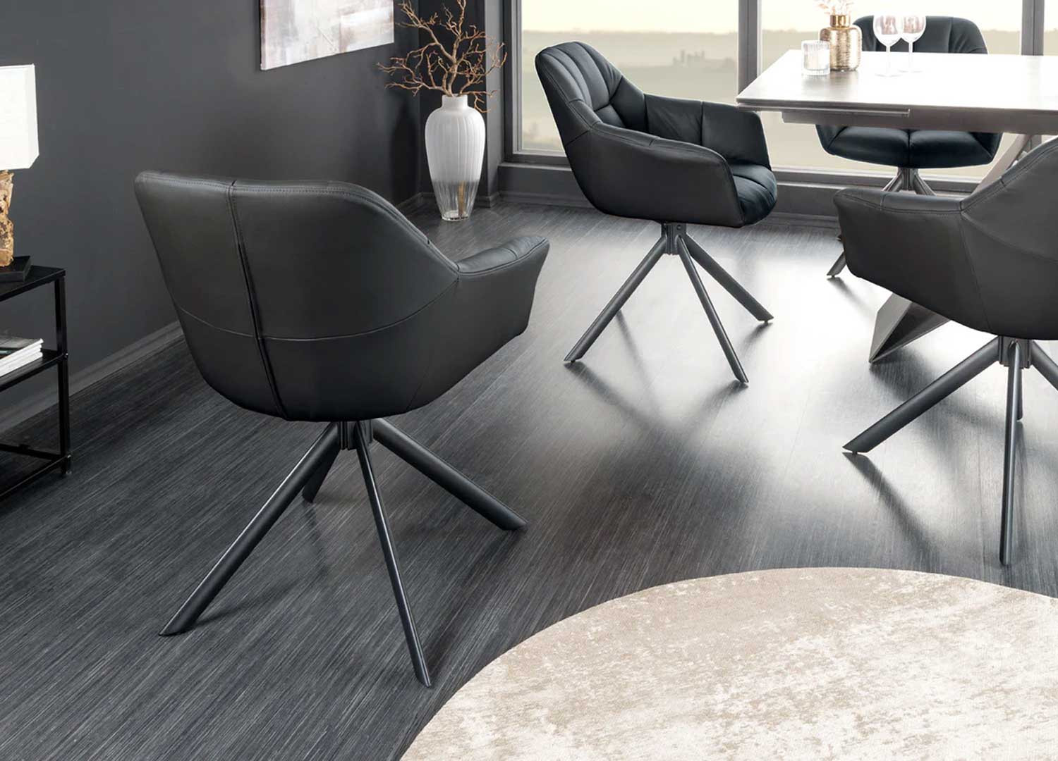 Lot de 2 chaises pivotantes en cuir noir Hudson