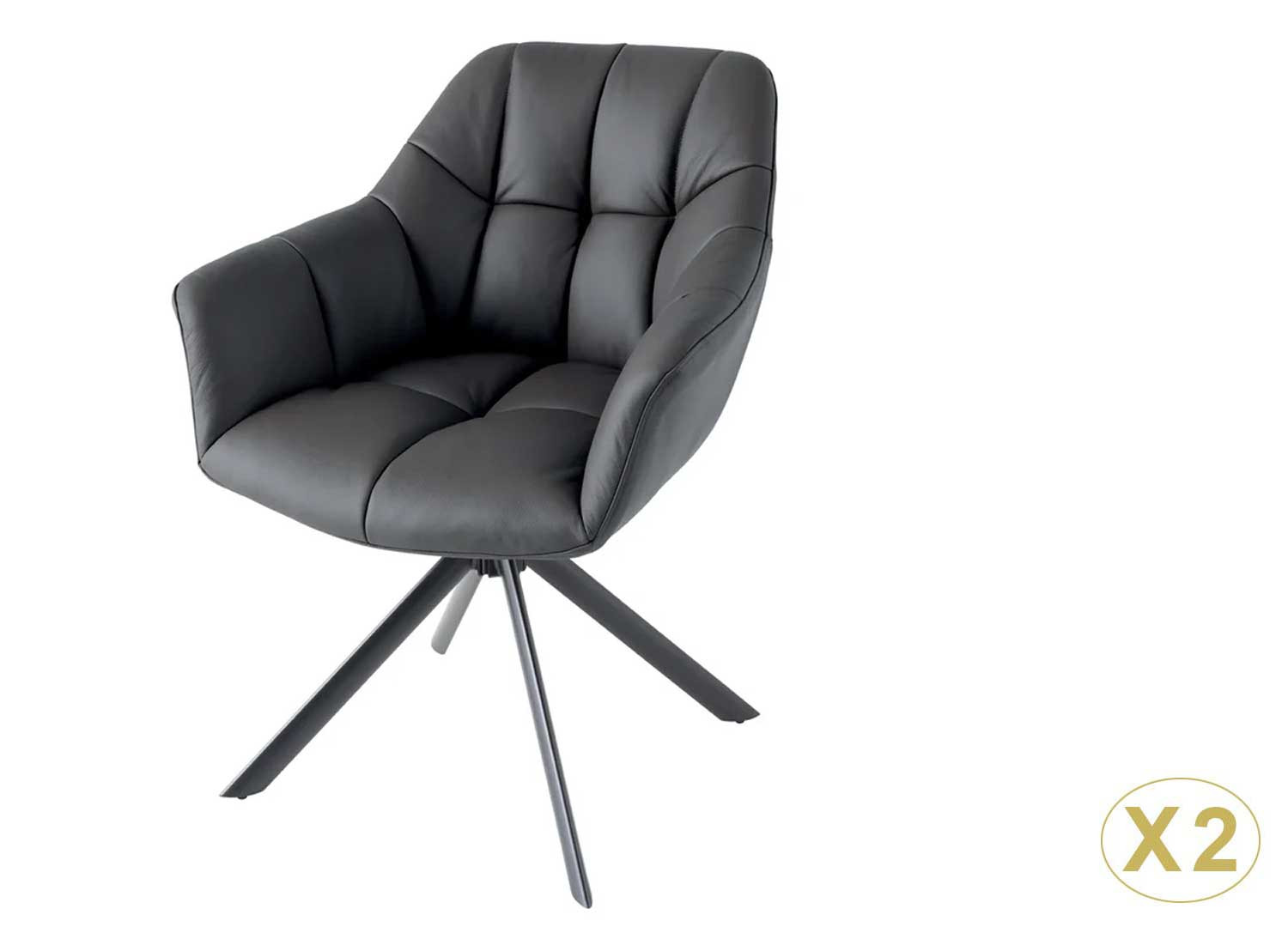 Lot de 2 chaises pivotantes en cuir noir Hudson