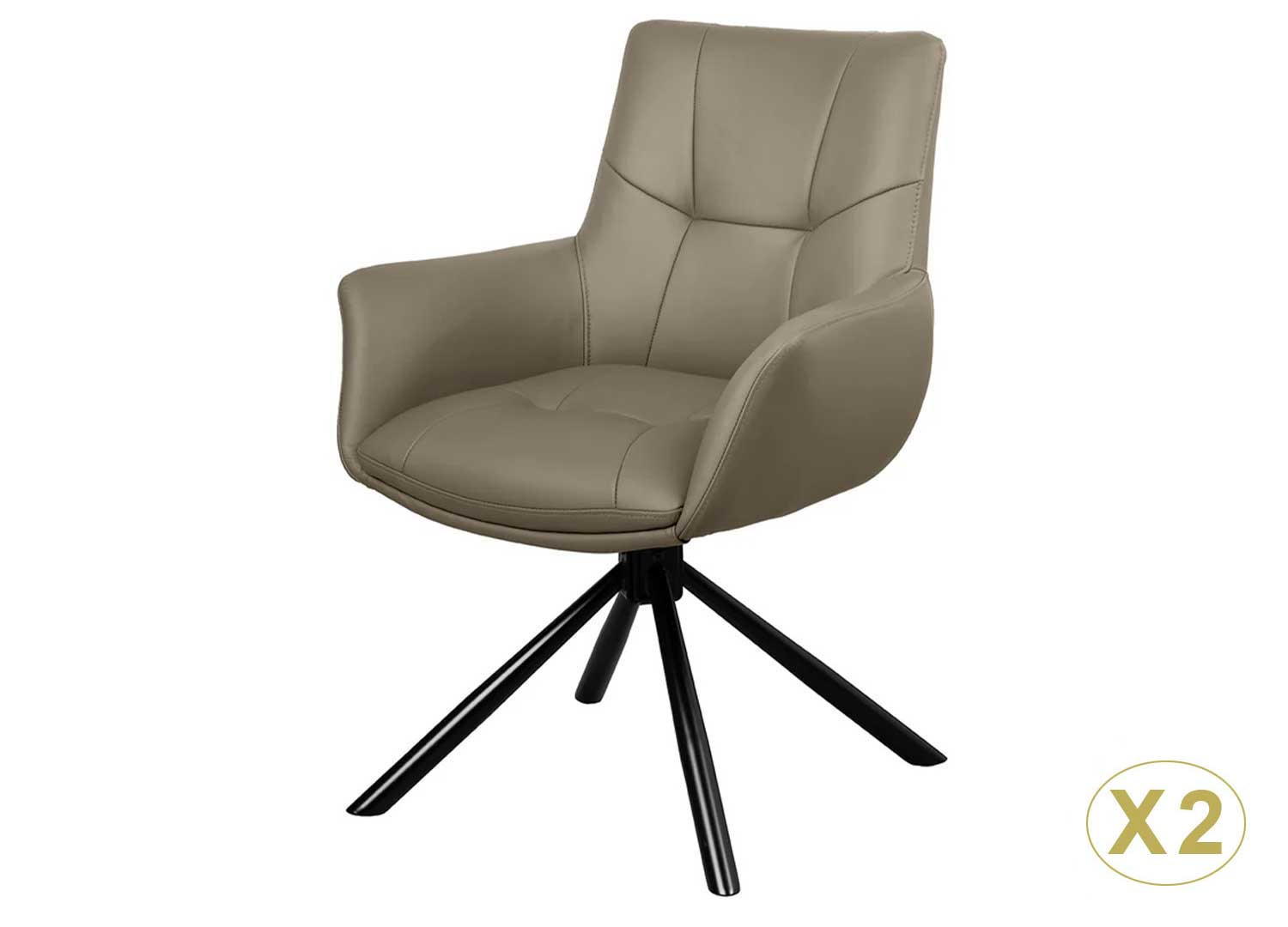 Lot de 2 chaises pivotantes en cuir taupe Bridget