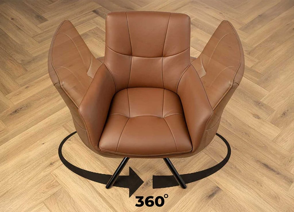 Lot de 2 chaises pivotantes en cuir véritable cognac Bridget