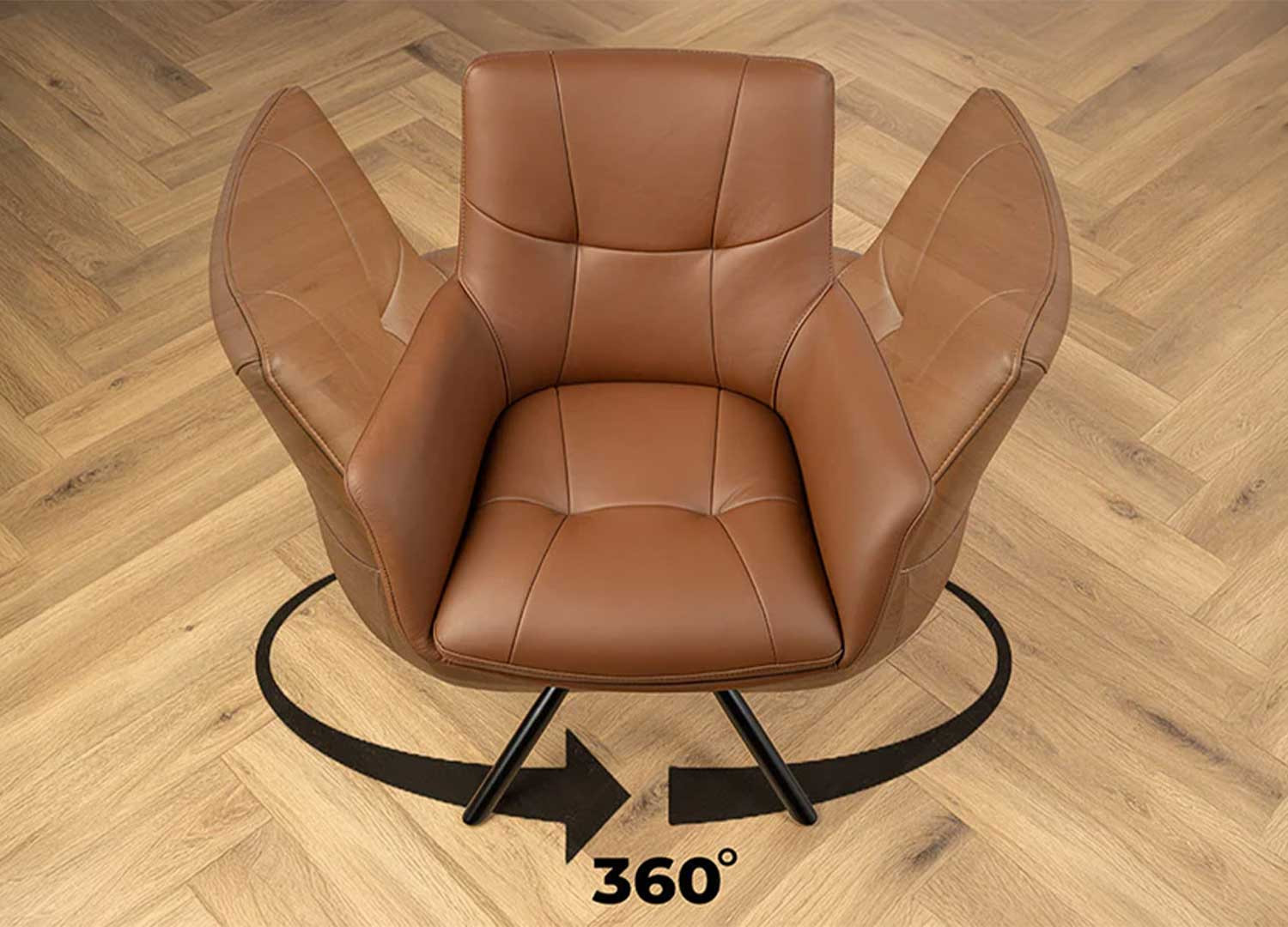 Lot de 2 chaises pivotantes en cuir véritable cognac Bridget
