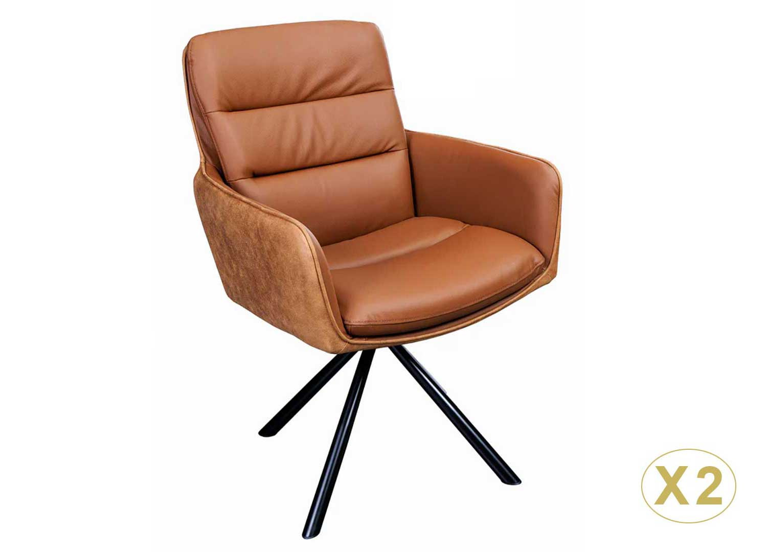 Lot-de-2-chaises-avec-accoudoirs-en-cuir-et-tissu-marron