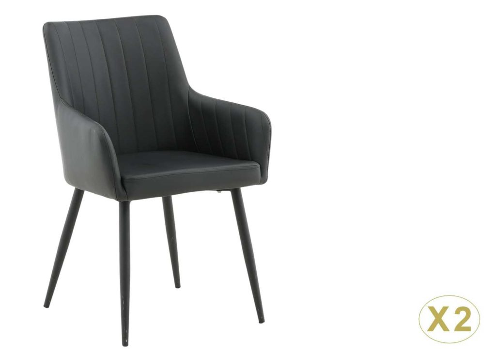 Lot de 2 chaises simili cuir noir avec accoudoirs