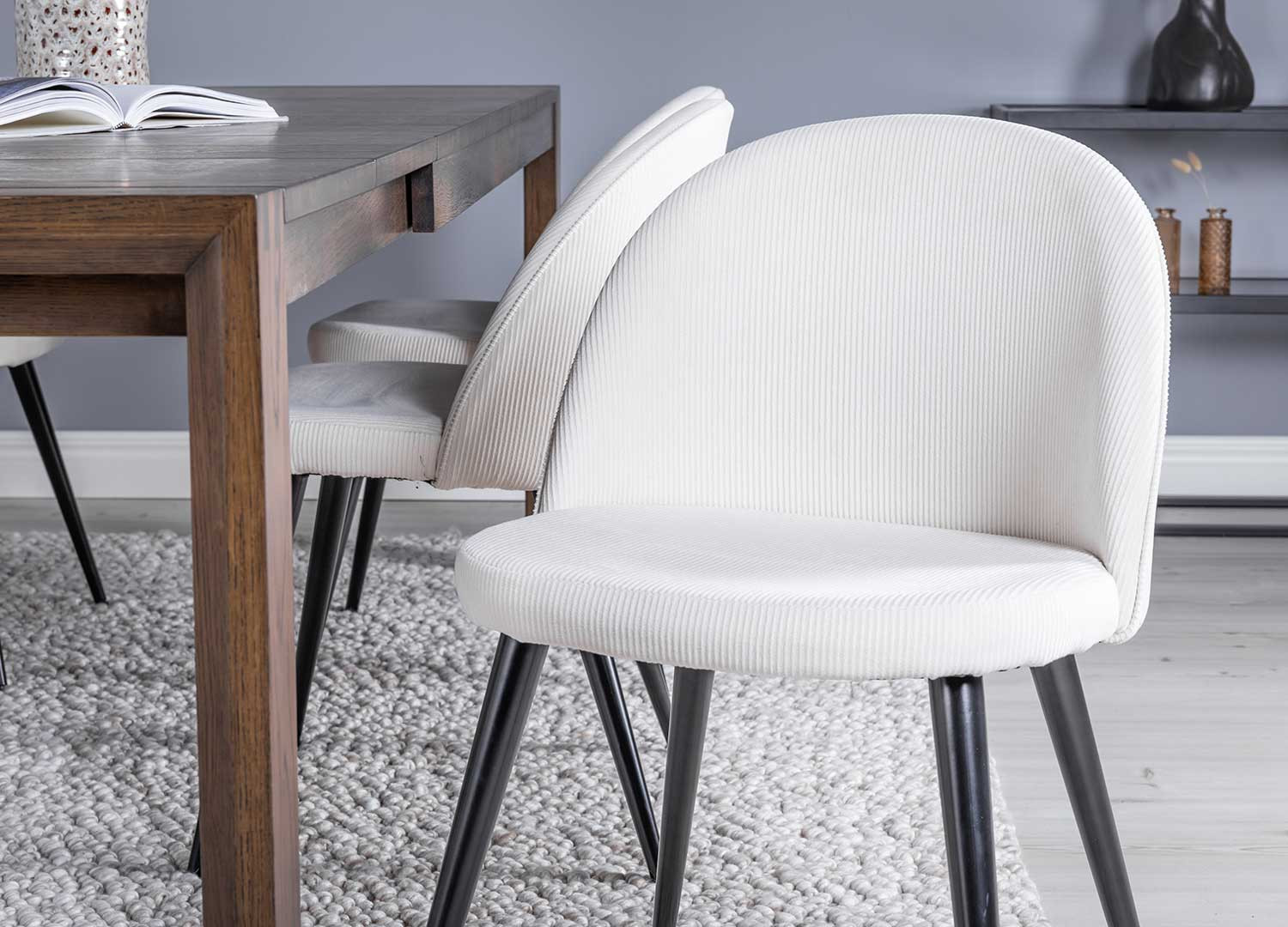 Lot de 2 chaises tissu côtelé velours blanc