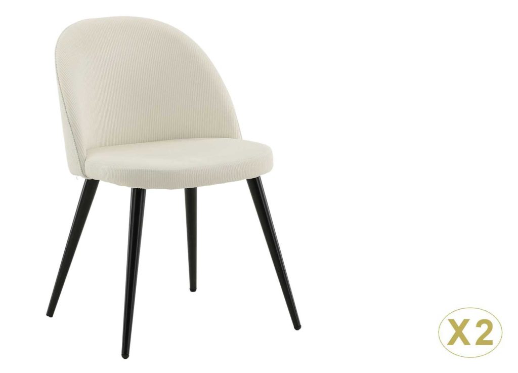 Lot de 2 chaises tissu côtelé velours blanc
