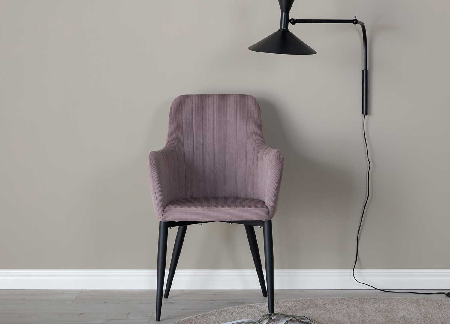 Lot de 2 chaises tissu côtelé vieux rose et acier