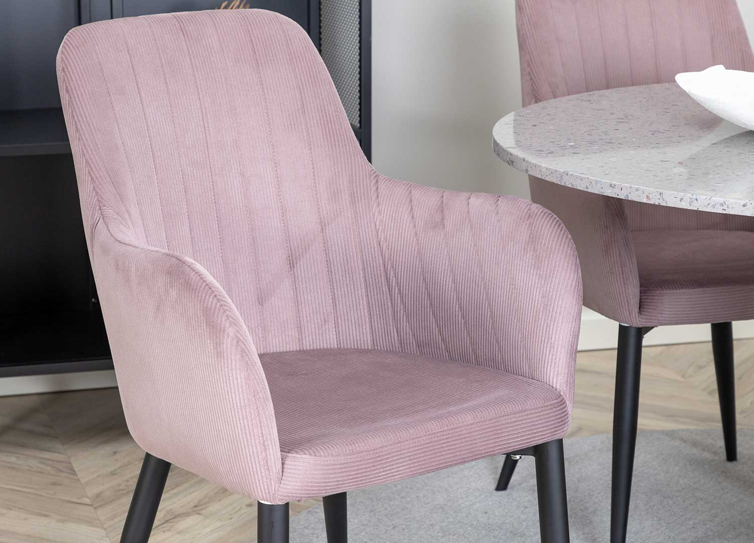 Lot de 2 chaises tissu côtelé vieux rose et acier