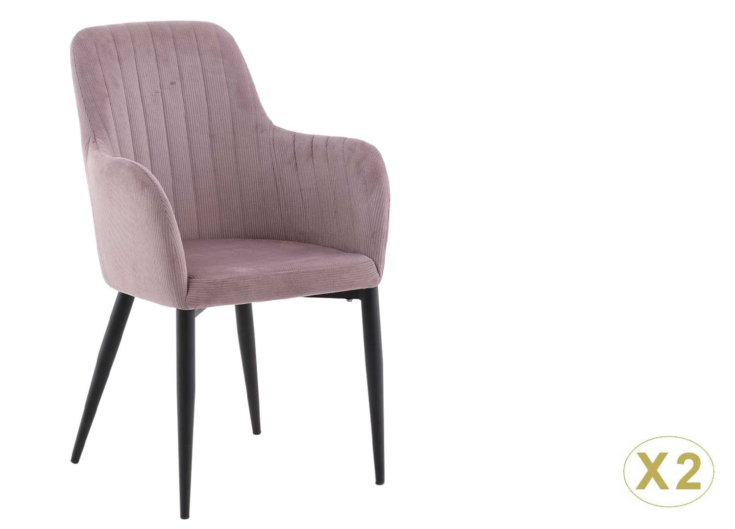 Lot de 2 chaises tissu côtelé vieux rose et acier