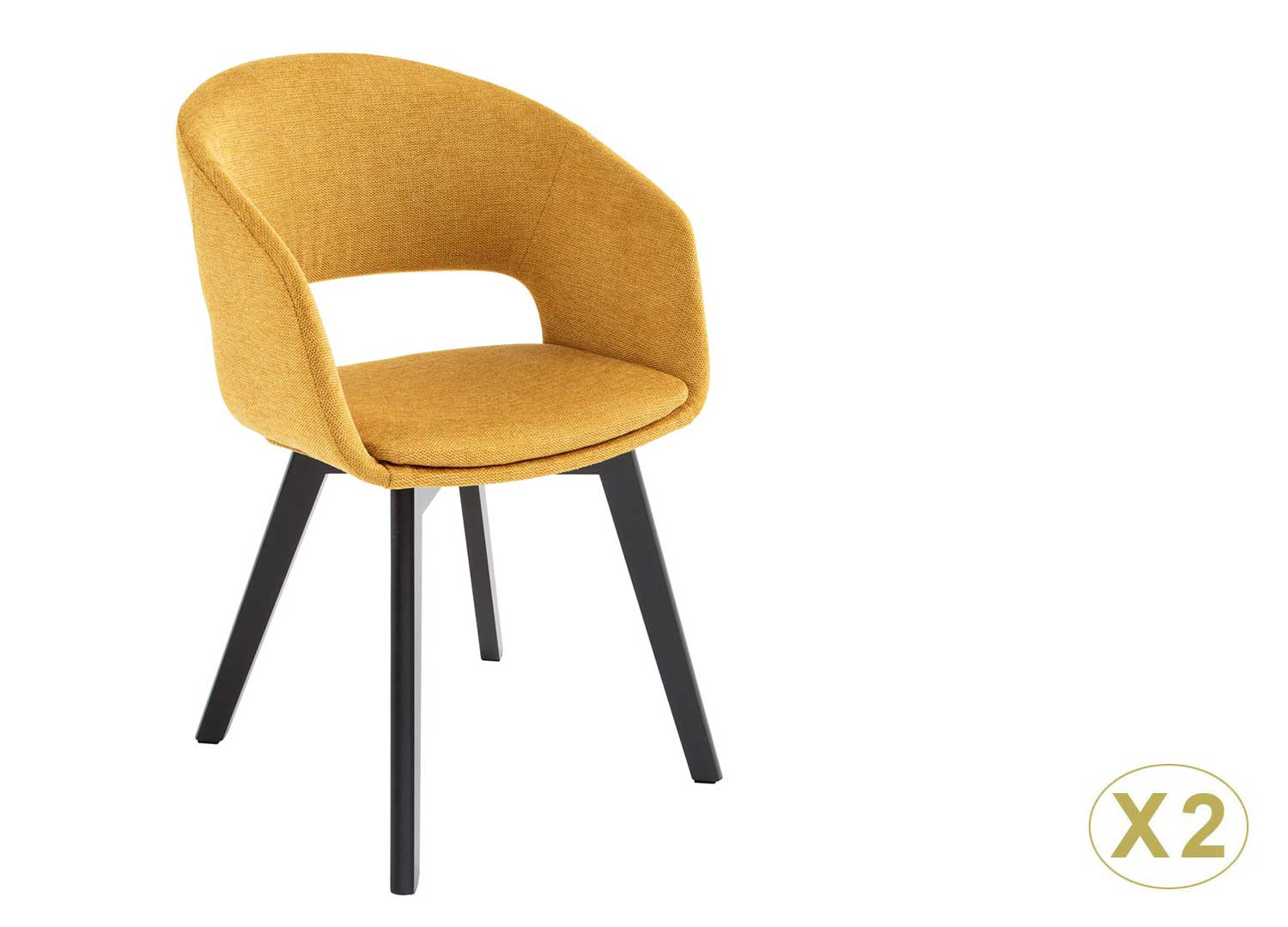 Lot de 2 chaises tissu jaune et pieds en bois noir