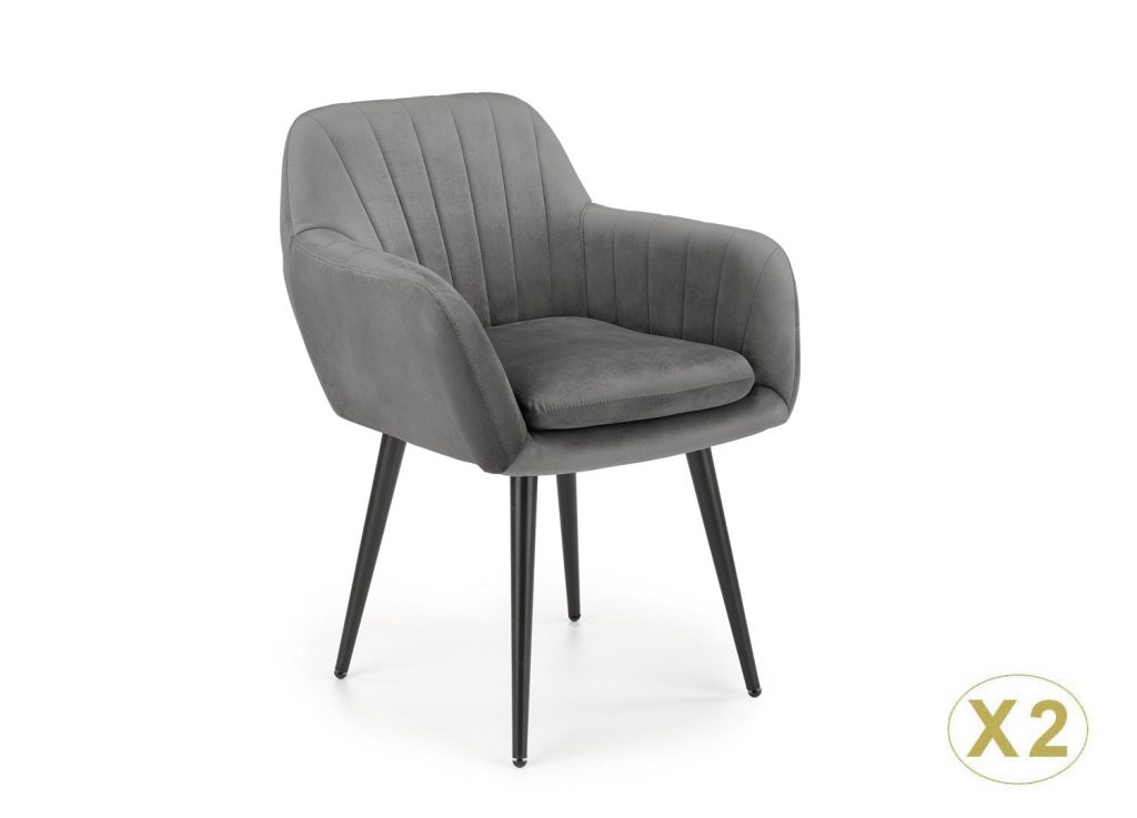 Lot de 2 chaises tissu velours gris