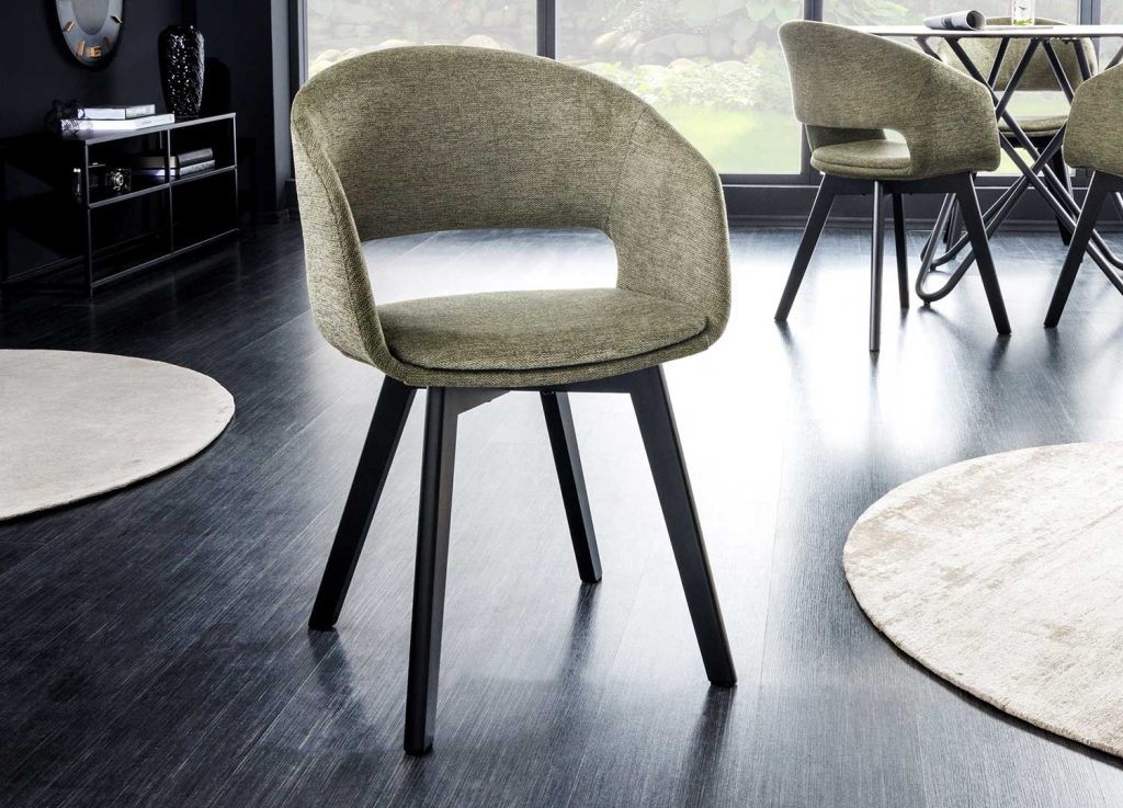 Lot de 2 chaises tissu vert et pieds en bois noir