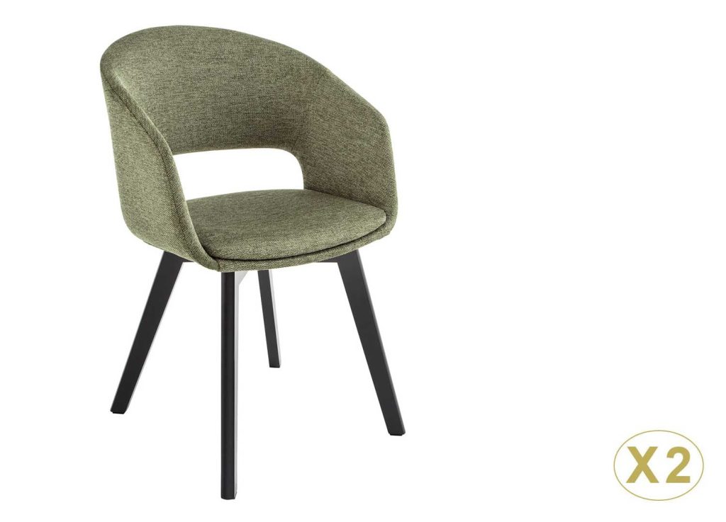 Lot de 2 chaises tissu vert et pieds en bois noir