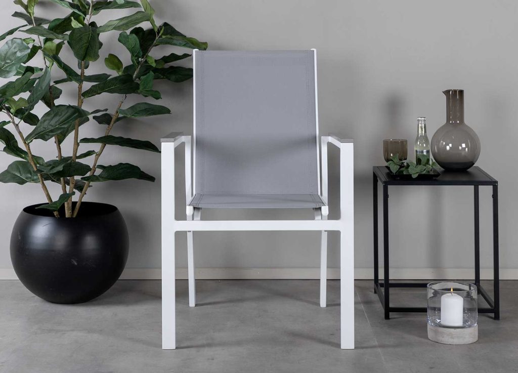 Lot de 2 fauteuils de jardin empilables gris et blanc