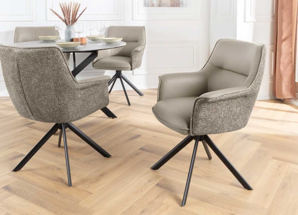 Lot de 2 fauteuils pivotants en cuir et tissu taupe Darek